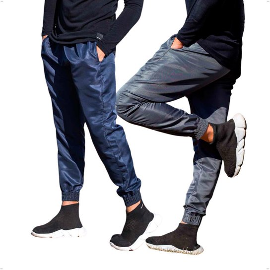 KIT 2 Calças Jogger Treino Skinny Tecido Tactel KIT-2-416 - M - Azul+Cinza Menor preço em KIT 2 Calças Jogger Treino Skinny Tecido Tactel KIT-2-416 - M - Azul+Cinza