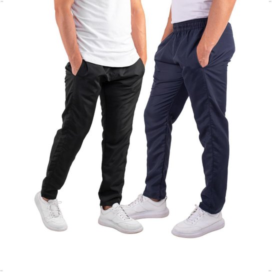Kit 2 Calças Masculina Academia Treino Tactel com Bolsos Laterais - Preto+Azul - M - Preto+Azul Menor preço em Kit 2 Calças Masculina Academia Treino Tactel com Bolsos Laterais - Preto+Azul - M - Preto+Azul