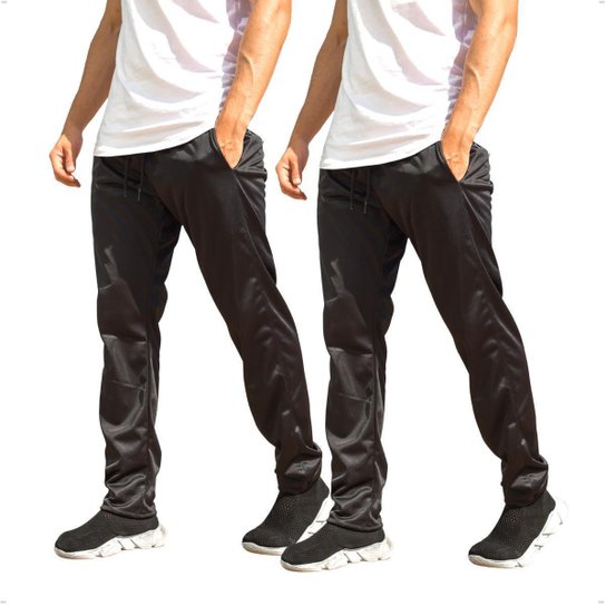 KIT 2 Calças Masculina Esporte Skinny Treino Academia Helanca - Preto Menor preço em KIT 2 Calças Masculina Esporte Skinny Treino Academia Helanca - Preto