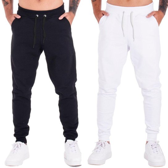 Kit 2 Calças Masculinas Moletom Slim Tucura Shirts - Preto+Branco Menor preço em Kit 2 Calças Masculinas Moletom Slim Tucura Shirts - Preto+Branco