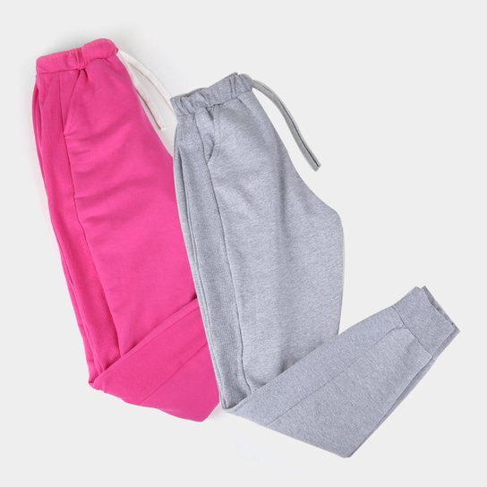 Kit 2 Calças Moletom Básicos Jogger Feminino - Pink+Cinza é ruim? Kit 2 Calças Moletom Básicos Jogger Feminino - Pink+Cinza é boa?