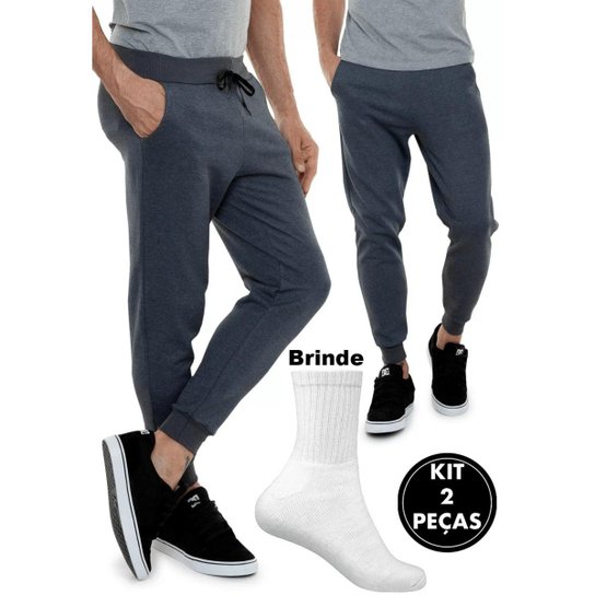Kit 2 Calças Moletom Iron e Meia Masculino - Chumbo Menor preço em Kit 2 Calças Moletom Iron e Meia Masculino - Chumbo