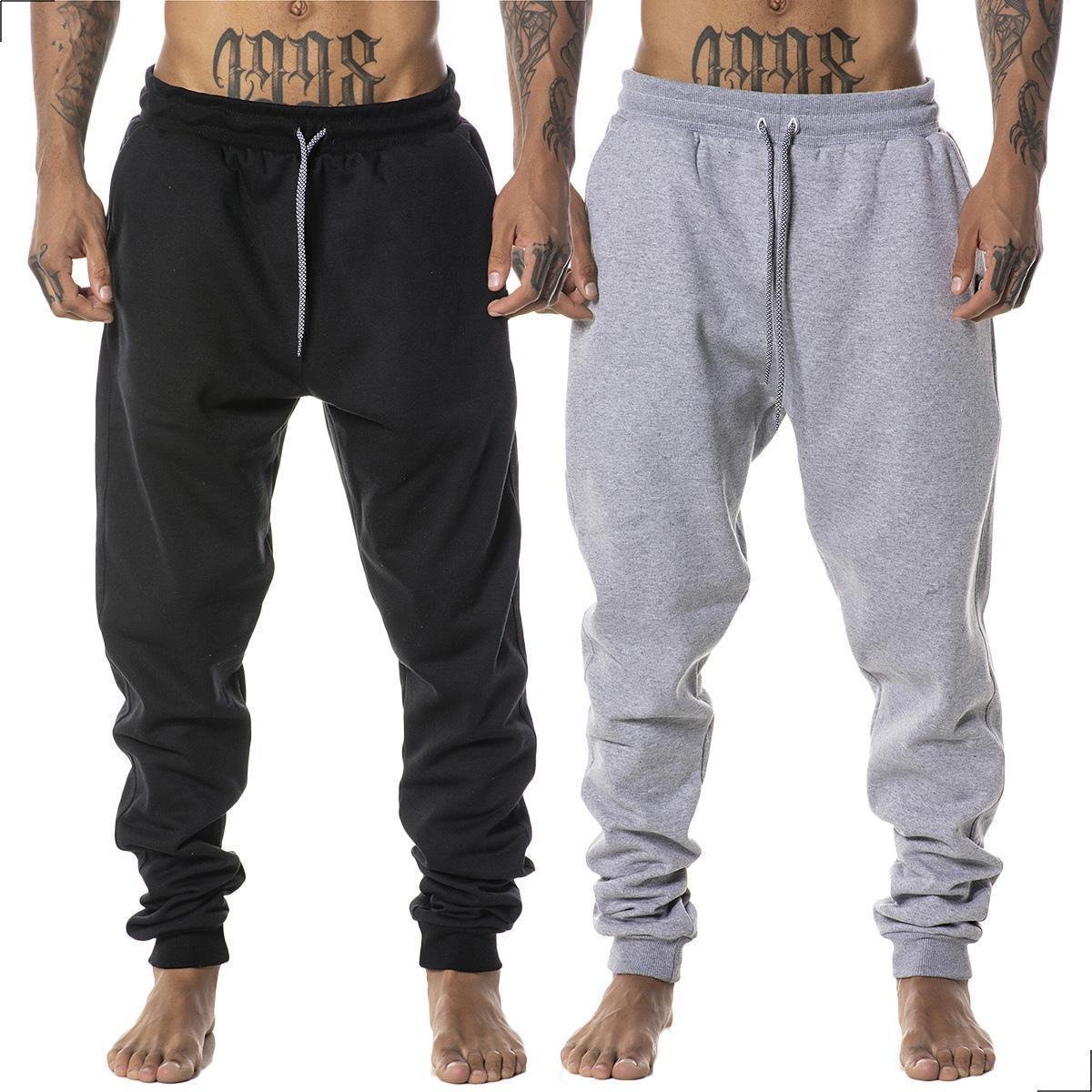 KIT Calças Moletom Jogger Cargo Confortável Treino Frio e Cinza Masculina