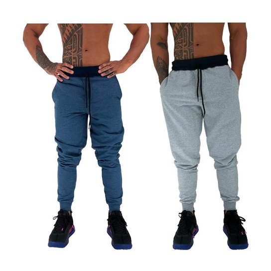 Kit 2 Calças Moletom Slim Fit MXD Conceito Masculina - Preto Menor preço em Kit 2 Calças Moletom Slim Fit MXD Conceito Masculina - Preto