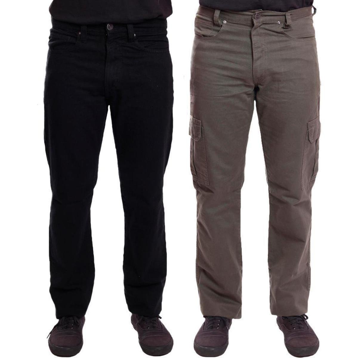 Kit 2 Calças Sarja e Jeans R7Jeans Masculina Modelo Tradicional e Cargo Cintura Alta 100% Algodão