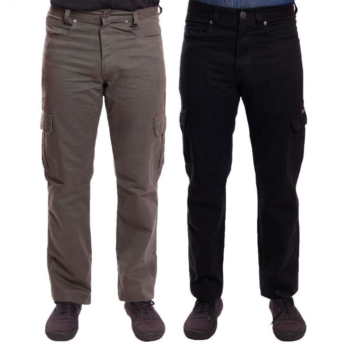 Kit 2 Calças Sarja R7Jeans Masculina Modelo Cargo 100% Algodão