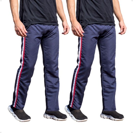 Kit 2 Calças Tactel Masculina Treino Academia Bolso Traseira - Azul Menor preço em Kit 2 Calças Tactel Masculina Treino Academia Bolso Traseira - Azul