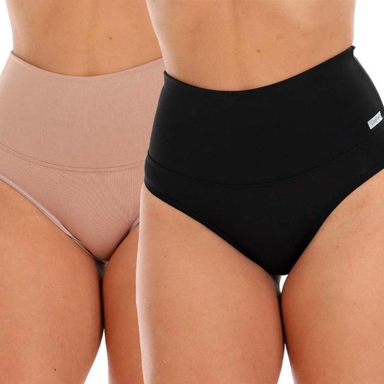 Kit 2 Calcinha Cinta Fristyle Microfibra Bege Cós Alto Modeladora - Preto Menor preço em Kit 2 Calcinha Cinta Fristyle Microfibra Bege Cós Alto Modeladora - Preto