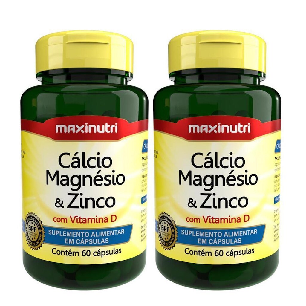 Kit 2 Cálcio Magnésio e Zinco + Vitamina D 60 Cápsulas Maxinutri