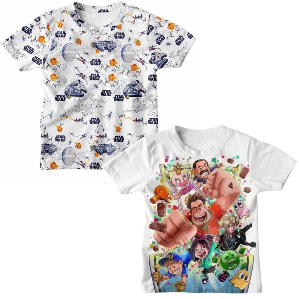 Kit 2 Camisa Camiseta Infantil  Star Wars e Ralph Demolidor Estampa 3D