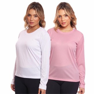 Kit 2 Camisa Feminina Camiseta Térmica Proteção Solar Uv .