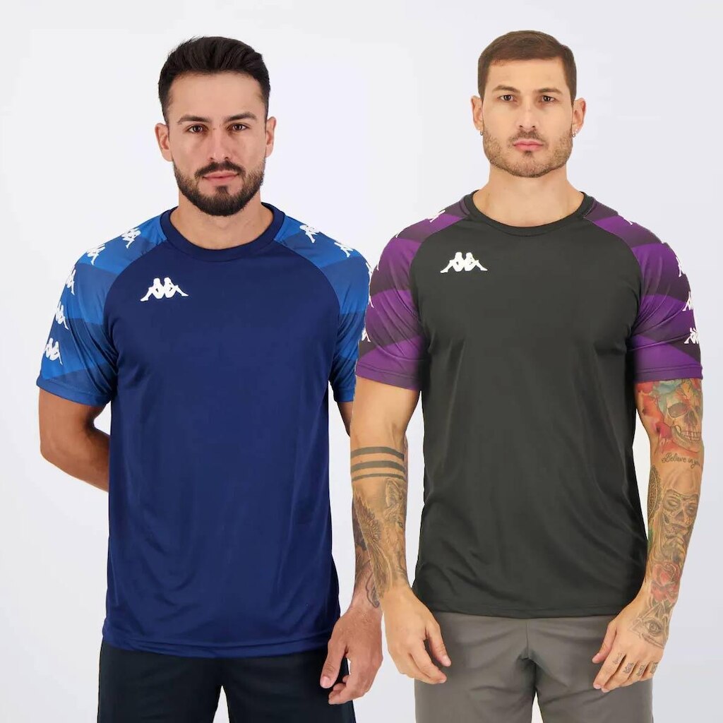 Kit 2 Camisas Kappa Raglany Preta e Marinho