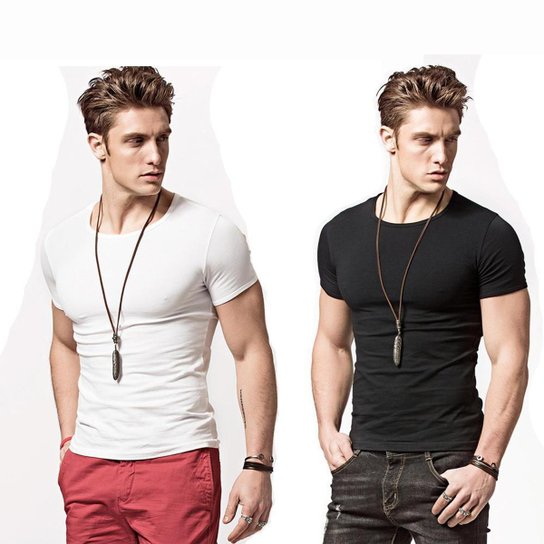 Kit 2 Camisas Masculinas Slim Fit Camiseta Básica Justa - Preto+Branco é ruim? Kit 2 Camisas Masculinas Slim Fit Camiseta Básica Justa - Preto+Branco é boa?