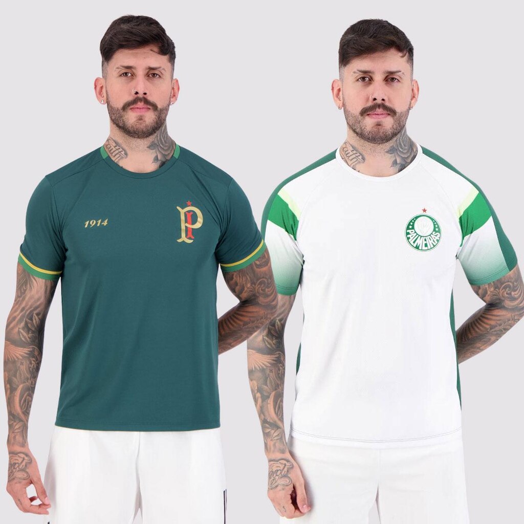 Kit 2 Camisas Palmeiras Energy e Alviverde Branca e Verde