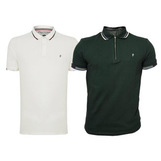 Kit 2 Camisas Palmeiras Polo Piquet 1914 Verde + Off White - Masculino