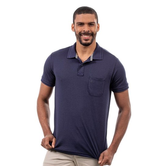 Kit 2 Camisas Polo John Pull Masculina Bolso Algodão Casual - Azul