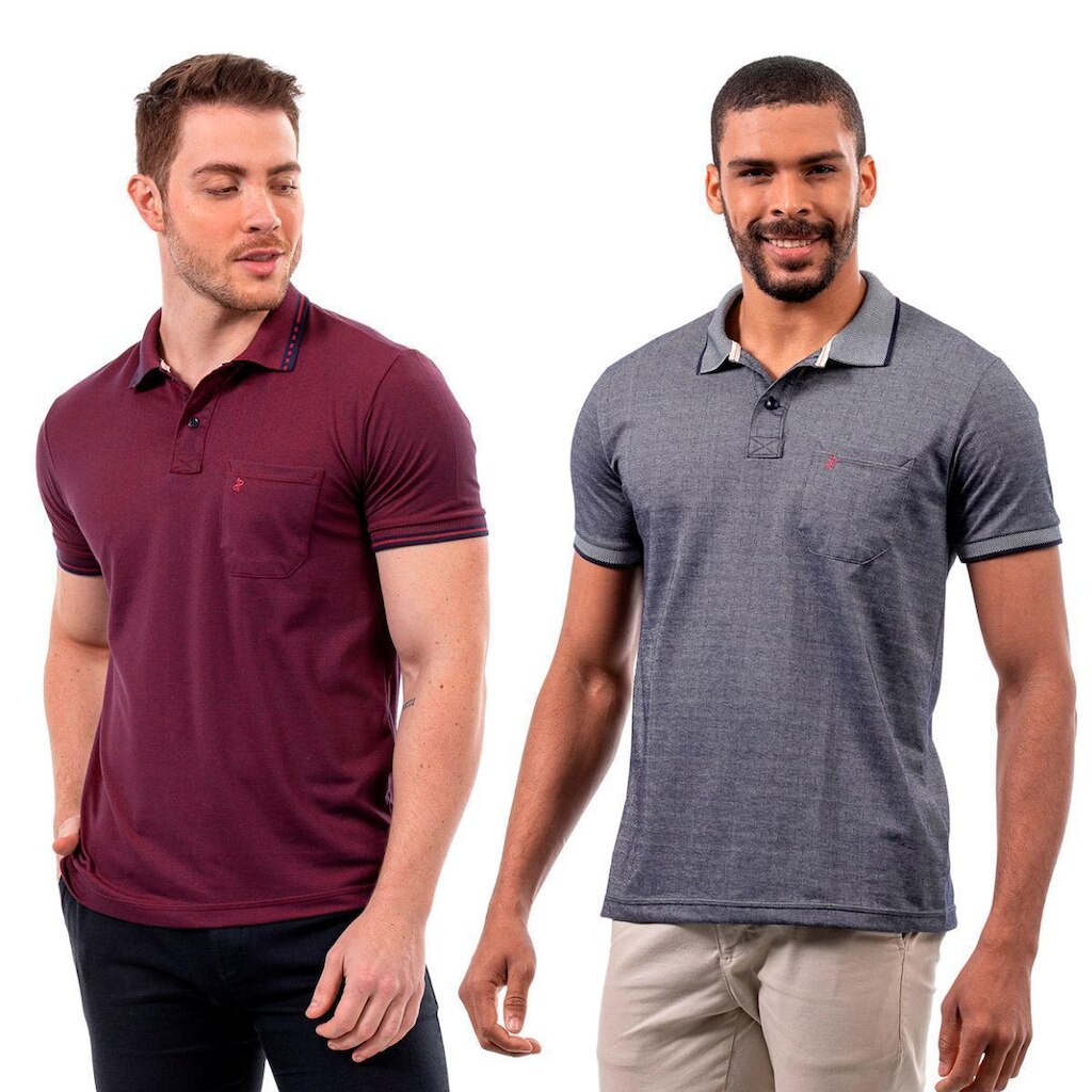 Kit 2 Camisas Polo John Pull Masculina Bolso Algodão Casual
