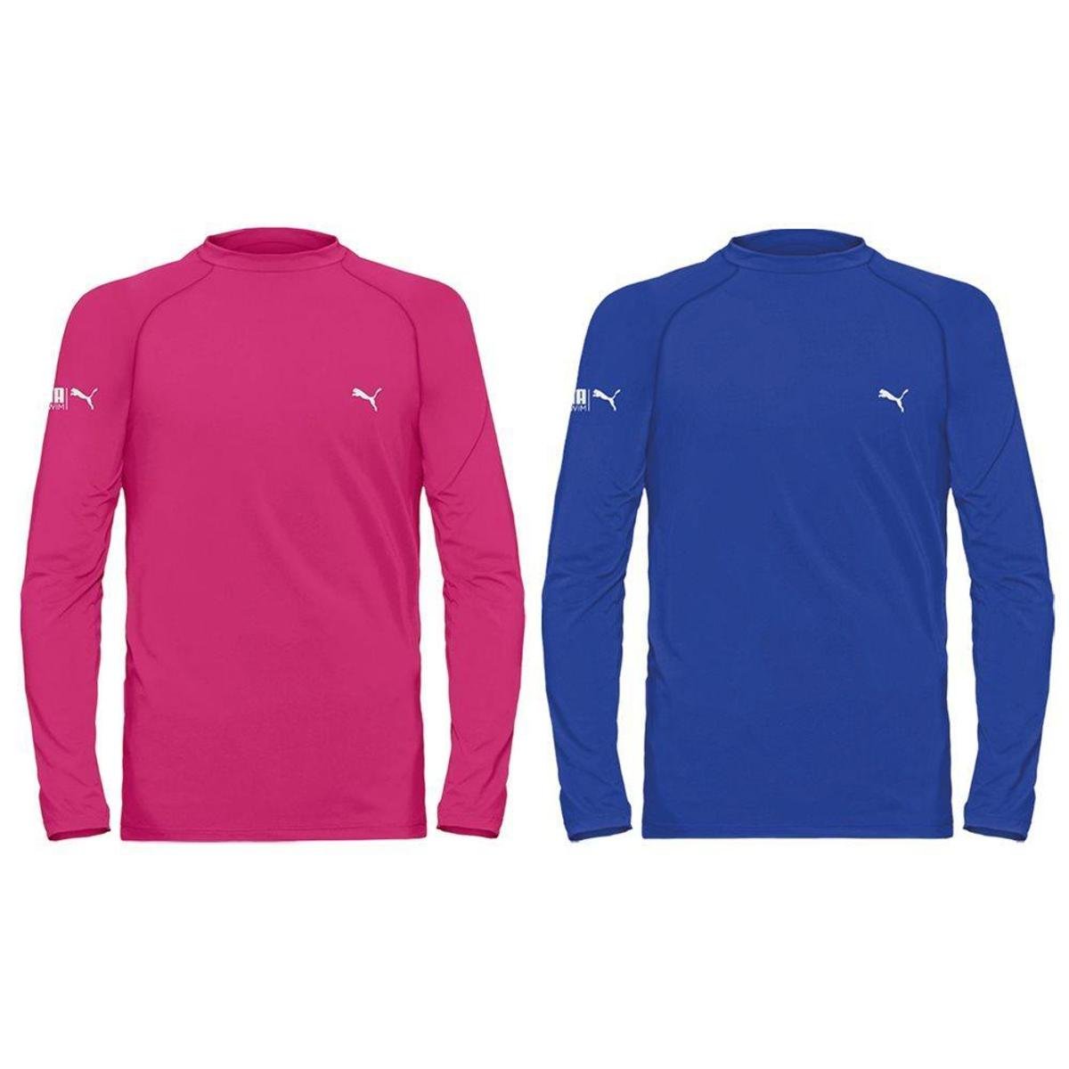 Kit Camisas Térmicas Puma UV50+ Manga Longa Inf Azul+Rosa
