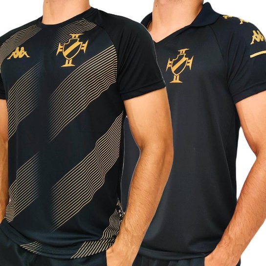 Kit 2 Camisas Vasco Kappa - Trem bala + Polo Golden - Masculino - Preto Menor preço em Kit 2 Camisas Vasco Kappa - Trem bala + Polo Golden - Masculino - Preto