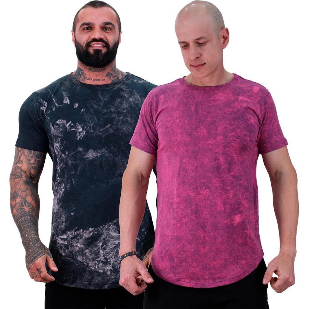 Kit 2 Camiseta Longline 100% Algodão Masculina MXD Conceito Lavado Estonado