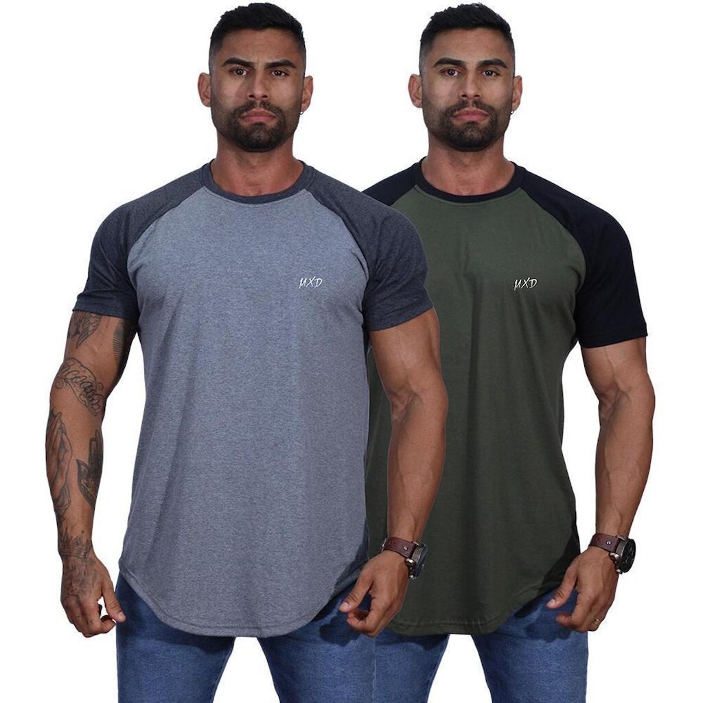 Kit 2 Camiseta Longline Masculina Estilo Básico Grife MXD
