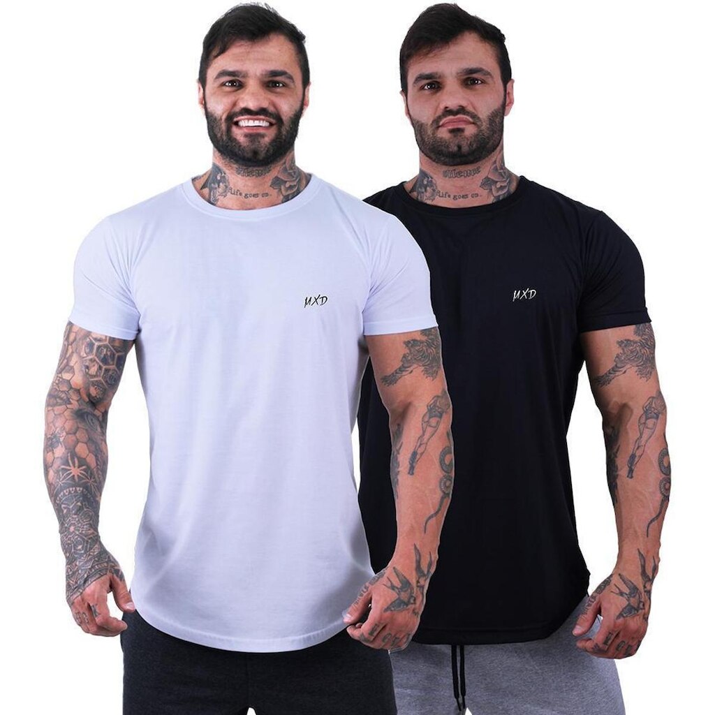 Kit 2 Camiseta Longline Masculina Estilo Básico Grife MXD