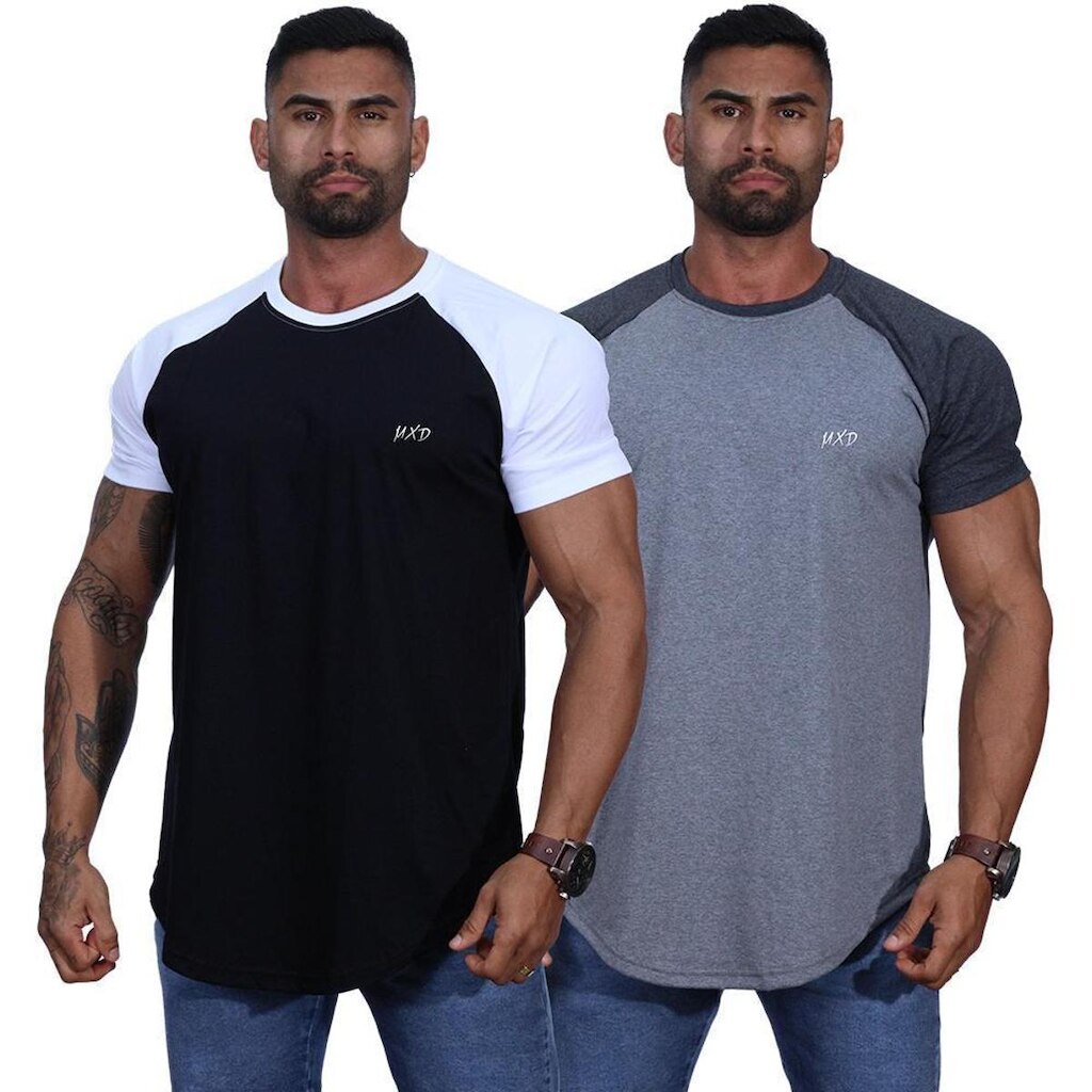 Kit 2 Camiseta Longline Masculina Estilo Básico Grife MXD