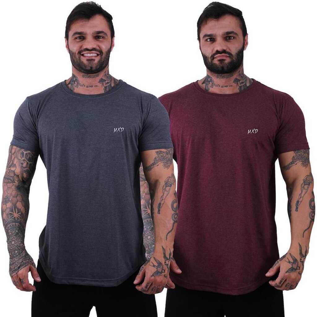 Kit 2 Camiseta Longline Masculina Estilo Básico Grife MXD