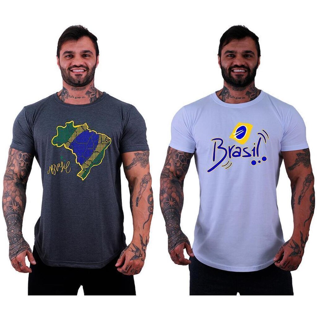 Kit 2 Camiseta Longline MXD Conceito Estampada Brasil Pátria Bandeira