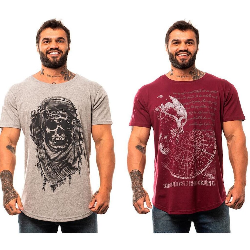 Kit 2 Camiseta Longline MXD Conceito Estampada Premium