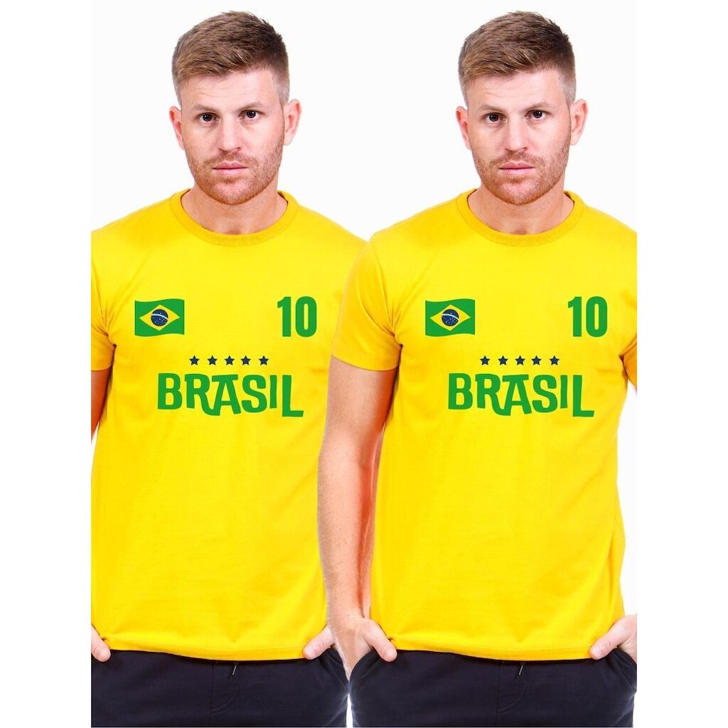 Kit 2 Camiseta Masculina Verde Amarela