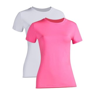 Kit 2 Camiseta Proteção Solar Feminina Manga Curta Uv50+ 1 Branca 1 Rosa