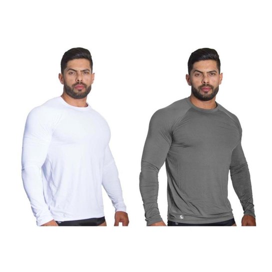 Kit 2 Camiseta Segunda Pele Masculina Proteção Térmica UV - Branco+Cinza Menor preço em Kit 2 Camiseta Segunda Pele Masculina Proteção Térmica UV - Branco+Cinza