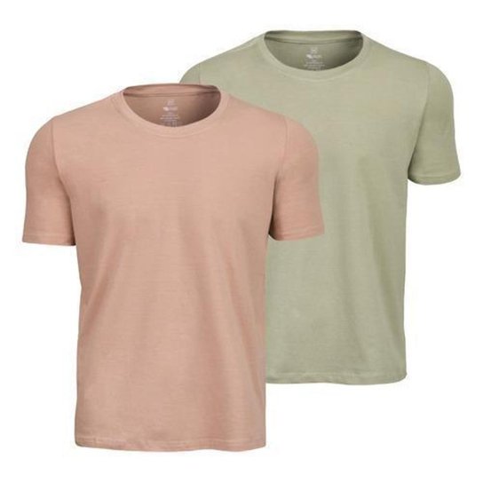 Kit 2 Camisetas Algodão Egípcio Slim Fit Masculina - Bege+Verde Menor preço em Kit 2 Camisetas Algodão Egípcio Slim Fit Masculina - Bege+Verde