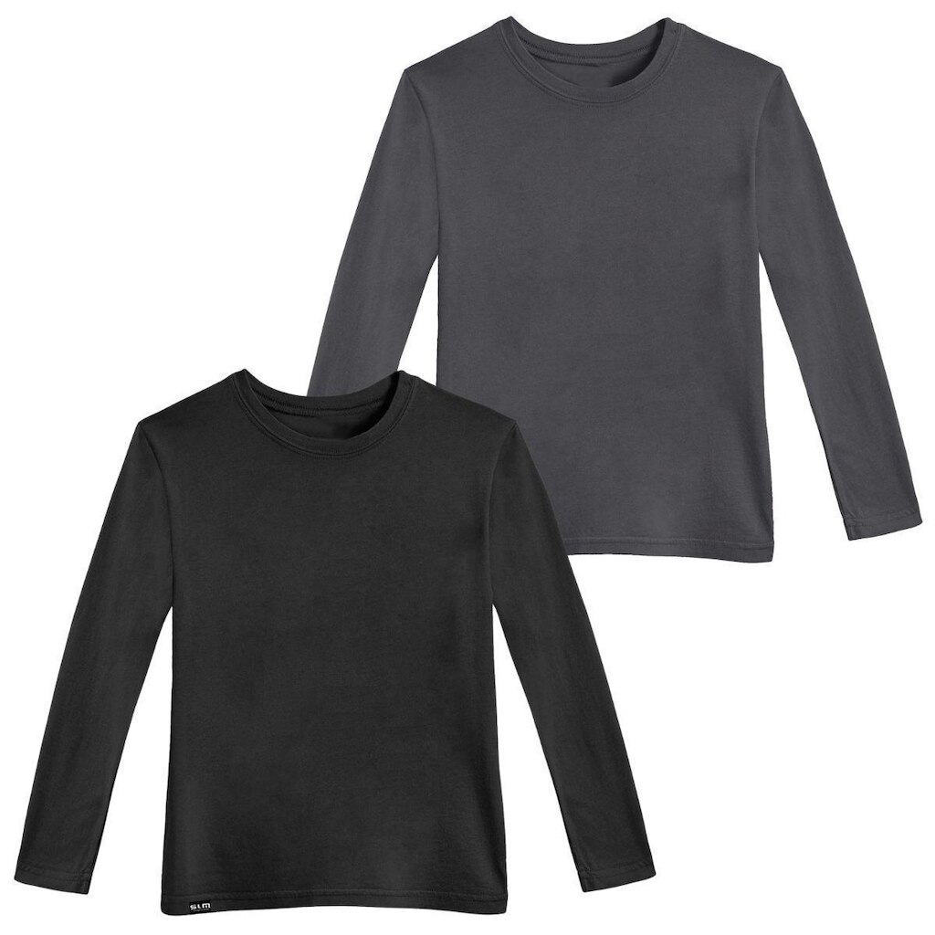 Kit 2 Camisetas Básicas Infantis Manga Comprida Slim Fitness