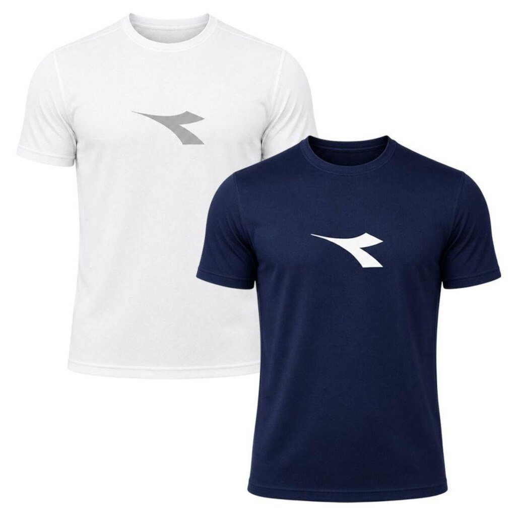 Kit 2 Camisetas Diadora Big Logo Masculino - Branco e Marinho GG