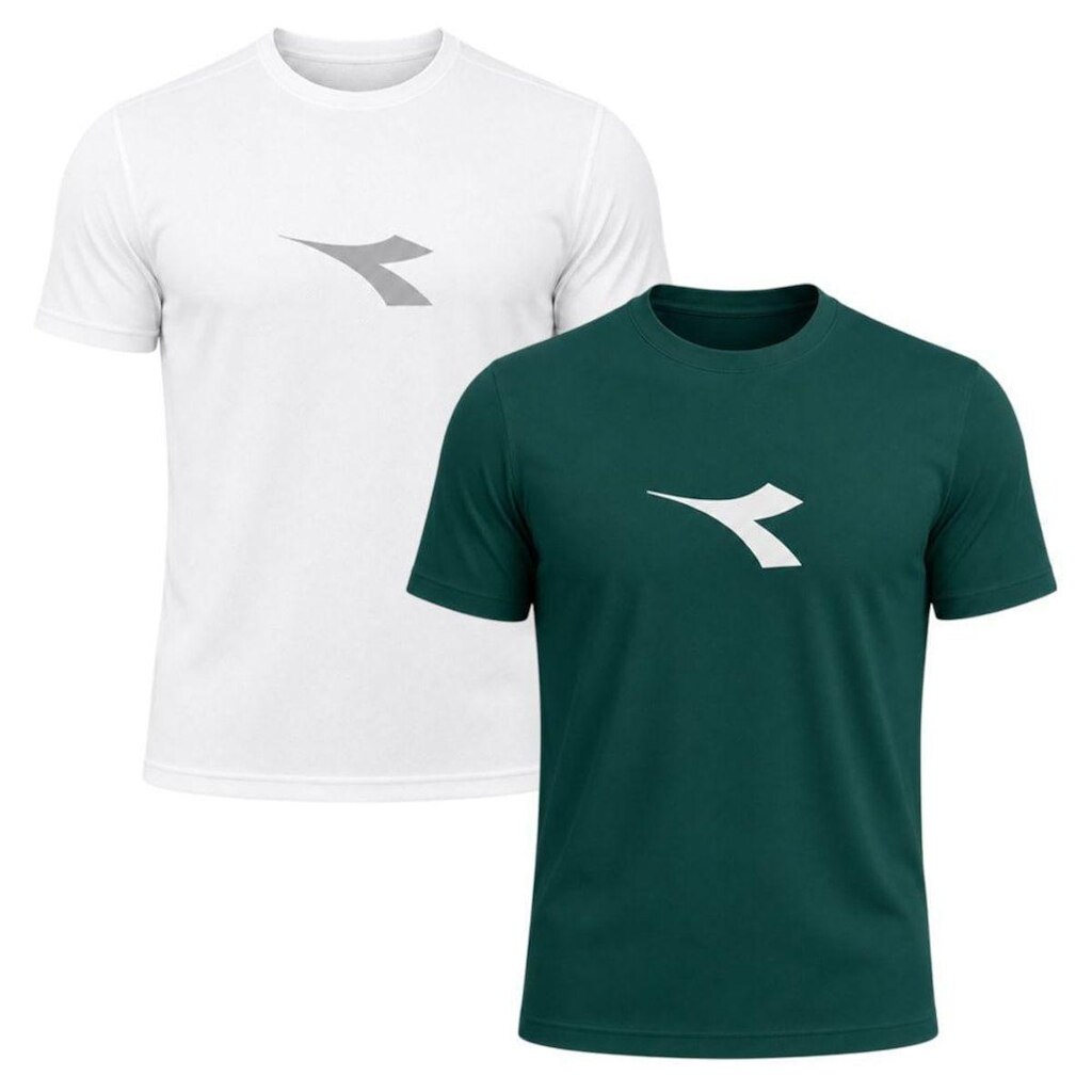 Kit 2 Camisetas Diadora Big Logo Masculino - Branco e Verde M