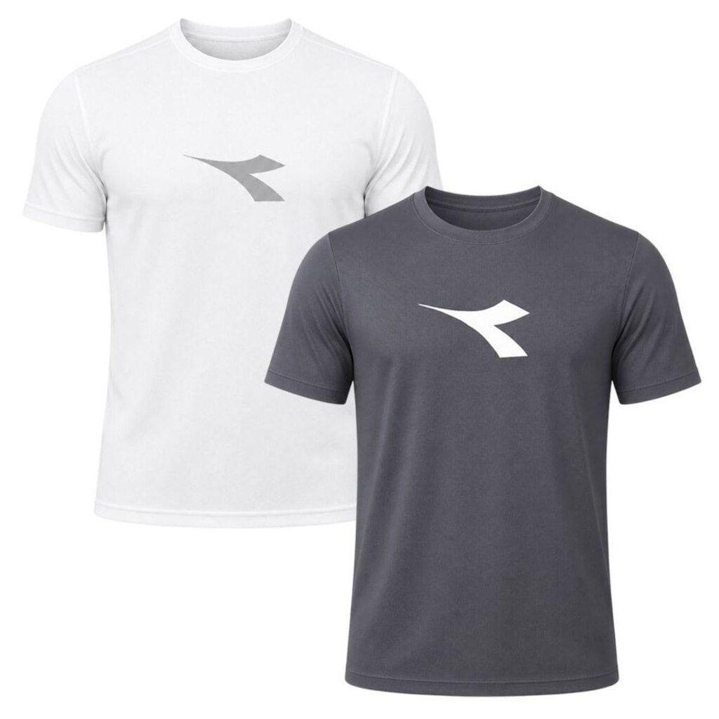Kit 2 Camisetas Diadora Big Logo Masculino - Cinza e Branco P