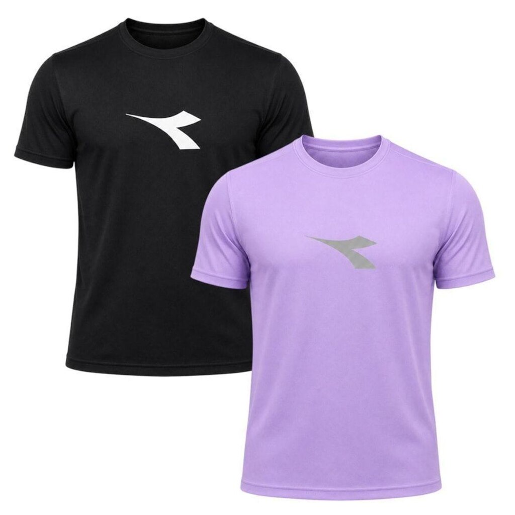 Kit 2 Camisetas Diadora Big Logo Masculino - Preto e Lilás GG