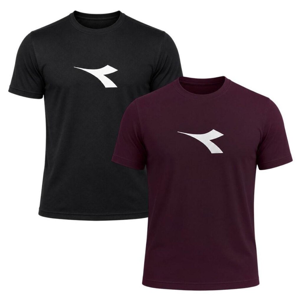 Kit 2 Camisetas Diadora Big Logo Masculino - Preto e Vermelho XGG