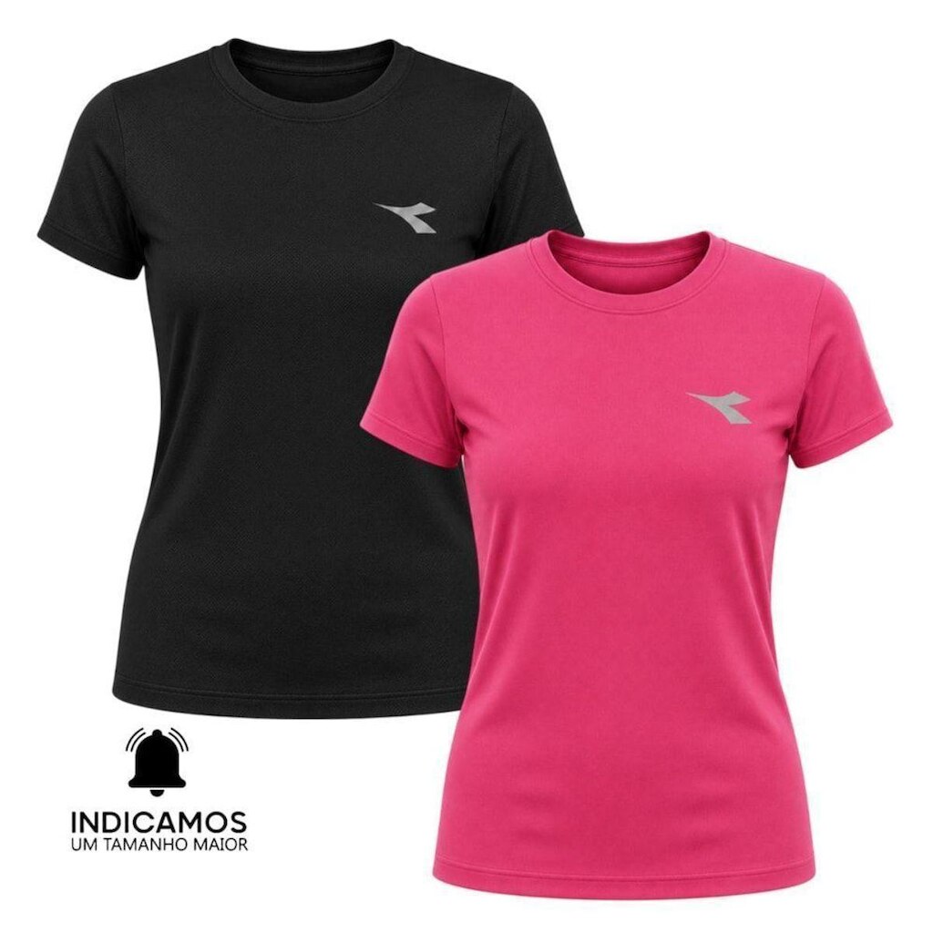 Kit 2 Camisetas Diadora Small Logo Feminino - Pink e Preto XGG