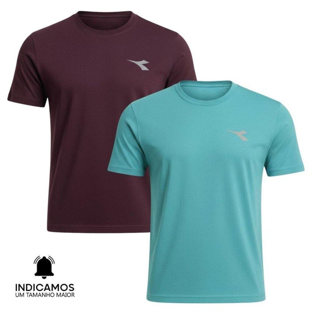 Kit 2 Camisetas Diadora Small Logo Masculina - Azul Turquesa e Bordô XGG