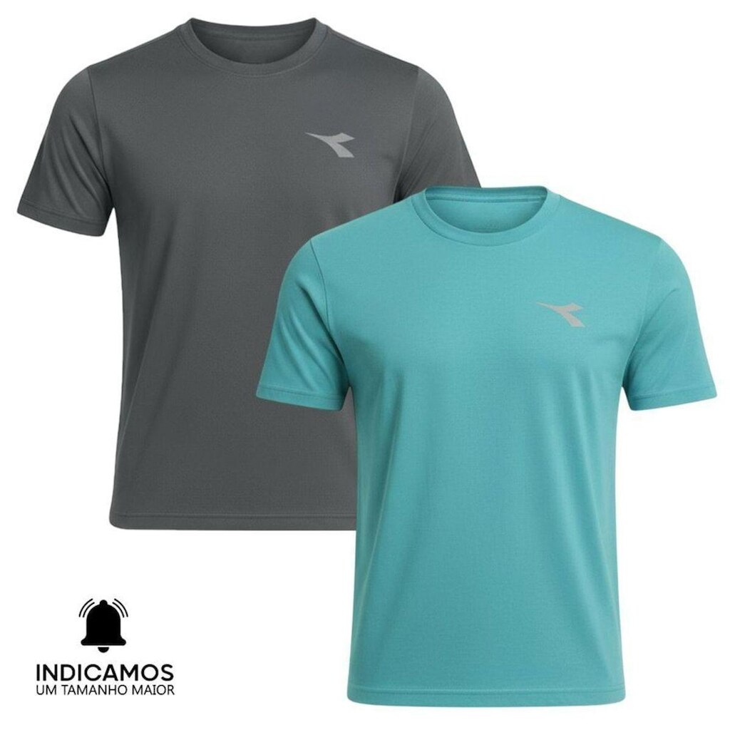 Kit 2 Camisetas Diadora Small Logo Masculina - Azul Turquesa e Chumbo G