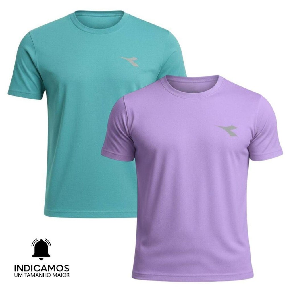 Kit 2 Camisetas Diadora Small Logo Masculina - Azul Turquesa e Lilás XGG