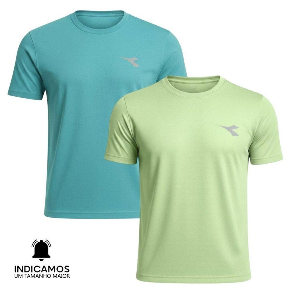 Kit 2 Camisetas Diadora Small Logo Masculina - Azul Turquesa e Verde Claro GG