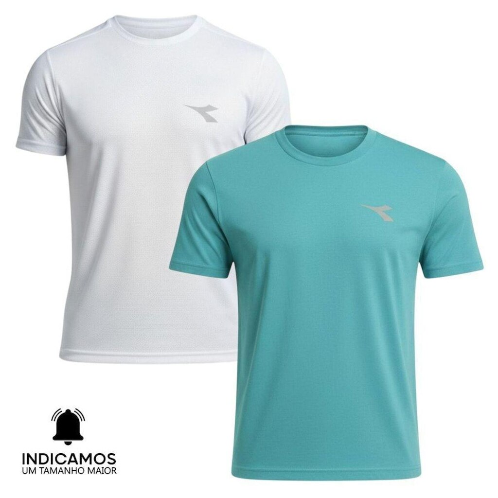 Kit 2 Camisetas Diadora Small Logo Masculina - Branco e Azul Turquesa P