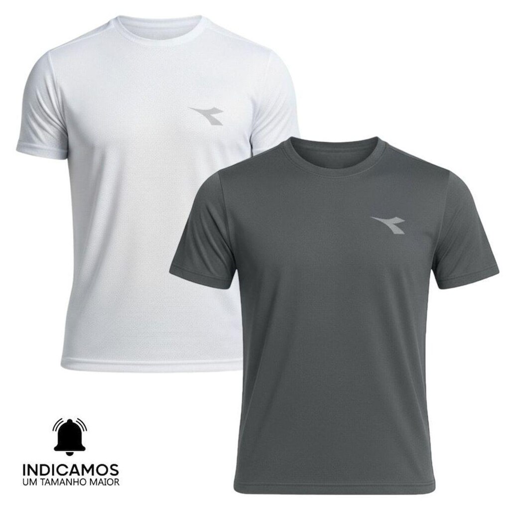 Kit 2 Camisetas Diadora Small Logo Masculina - Branco e Chumbo XGG