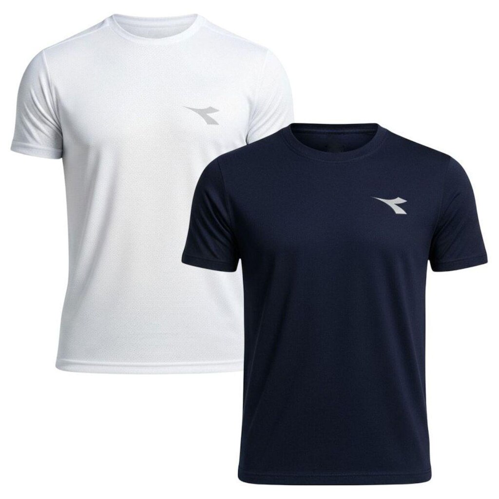 Kit 2 Camisetas Diadora Small Logo Masculina - Branco e Marinho G