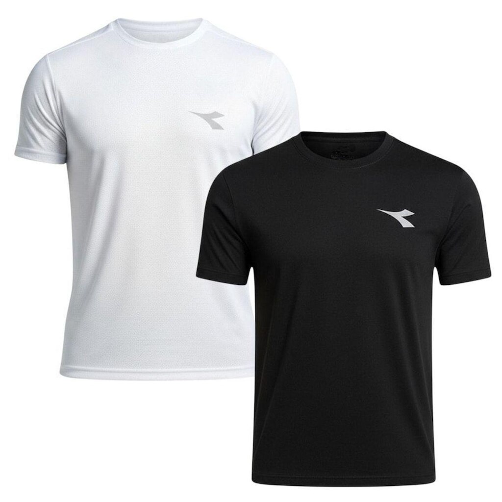 Kit 2 Camisetas Diadora Small Logo Masculina - Branco e Preto GG