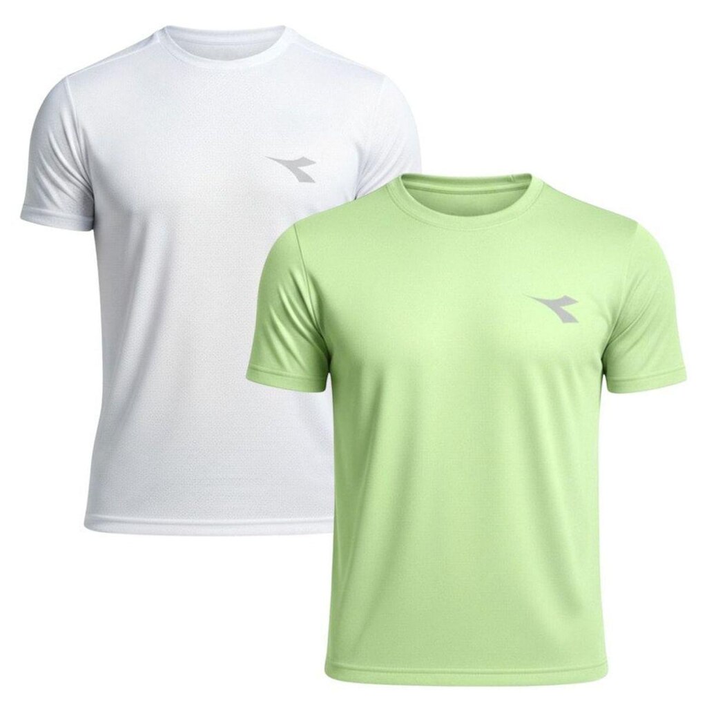 Kit 2 Camisetas Diadora Small Logo Masculina - Branco e Verde GG